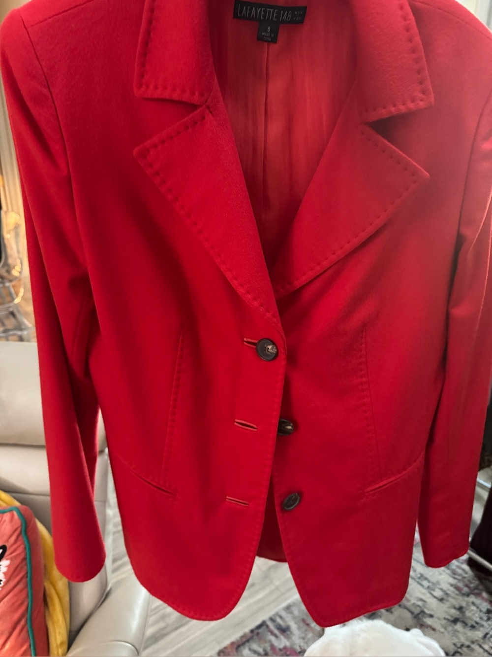 Lafayette 148 Cashmere New York vibrant red tailored blazer. NWOT